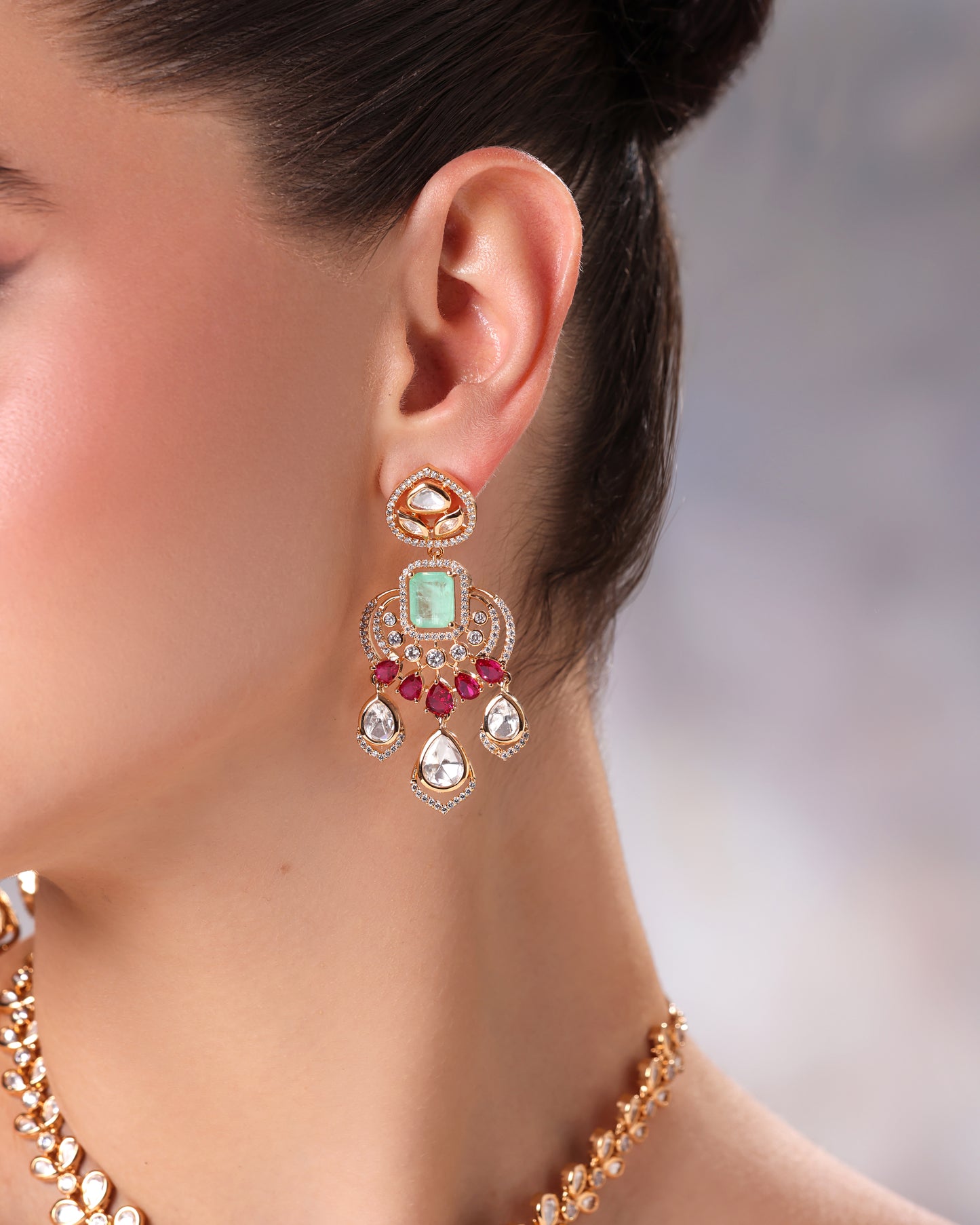 Manak Haar Set – Moissanite, Mint & Ruby Necklace
