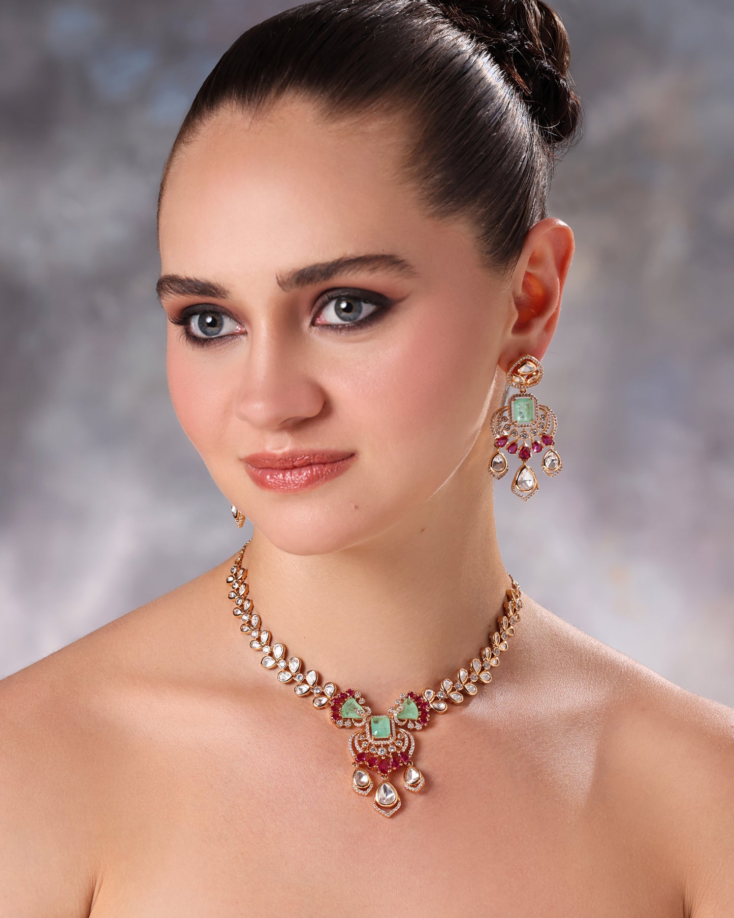 Manak Haar Set – Moissanite, Mint & Ruby Necklace